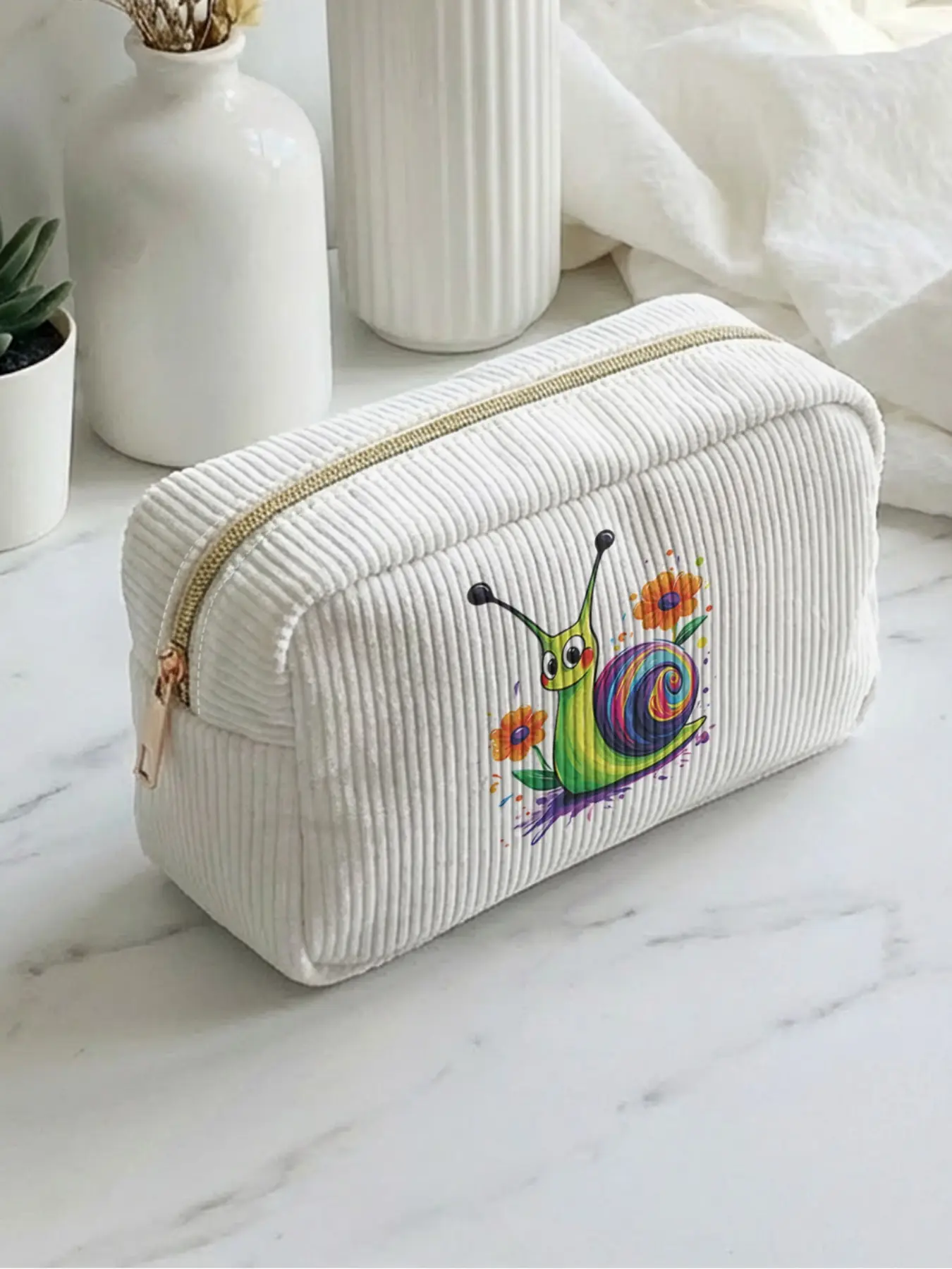 1 piece of 2D printed makeup bag with colorful snail pattern, large capacity design |suitable for all seasons/general use| fits daily skincare and various cosmetics | perfect for life and travel | Makeup Organizer Pouch, Makeup Storage Bag