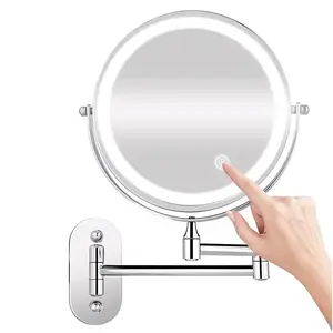 Wall-Mounted Dual-Sided LED Makeup Mirror, 1x/5x Magnification, 3 Color Lights, 360° Rotatable Extendable Makeup Mirror