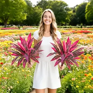 2pcs/4pcs Large Realistic Artificial Boston Fern &Dragon's Blood Tree Plants with Vibrant Pink/PurpleLeaves - Heavy-Duty Durable Plastic /Outdoor FakeSuitable for Garden, Patio, Wedding, Balcony, for all-Season Holiday Decor (No Maintenance)