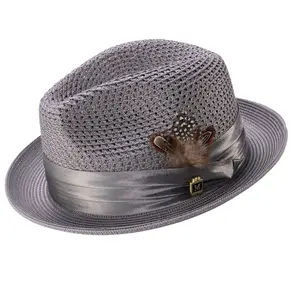 Men's Grey Mesh Fedora Hat - Montique Pinch Crown Fedora