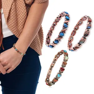 Women’s Magnetic Therapy Copper Bracelet – Energy Balance Sleep Support Hypoallergenic Design Eliminate Static Electricity Trendy Stack Bangle Boho Style Jewelry