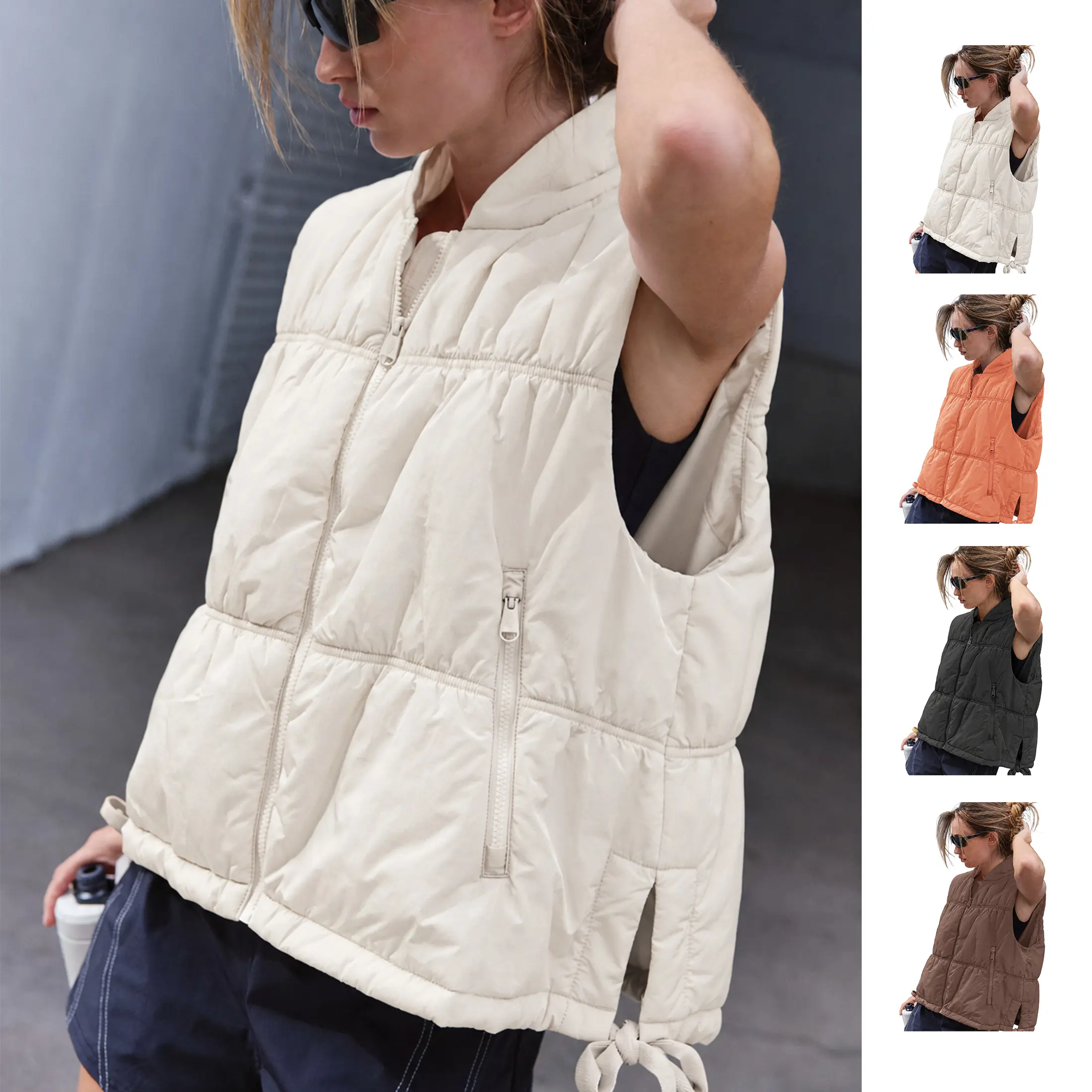 Buenoble Women’s Lightweight Puffer Vest Casual Zip Up Sleeveless Jacket Stand Collar Quilted Warm Vest with Pockets Adjustable Drawstring Hem Fall Winter Fashion Outerwear
