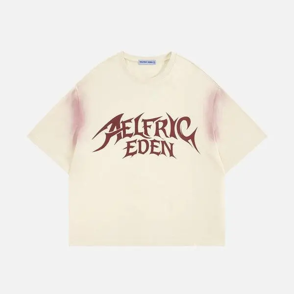 AELFRIC EDEN Men's Graphic Cotton T-Shirt, Unisex Vintage Washed Boxy Fit Gothic Streetwear Tee, Men's T Shirts, Good Graphic Tees, Vintage T Shirts,clothes for back to school,first day of school outfits