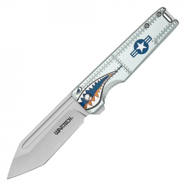 8.25" Assisted Opening Folding Pocket Knife – 3.75" Silver Modified Tanto Blade, Blue WarHawk Aluminum Handle, Tactical EDC Gear for Camping, Hiking & Collection