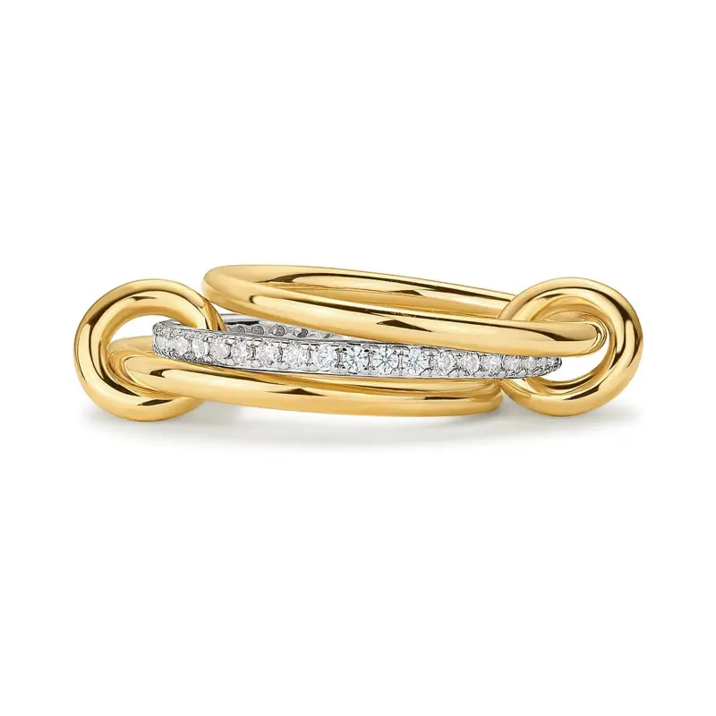 Tewiky 14K Gold Plated Stackable Zircon Eternity Rings for Women, Dainty 14K Gold Plated Cubic Zirconia Interlocking Rings for Women Trendy Stacking Gold And Silver Multi-Link elegant everyday Rings Set Fashion Jewelry For Valentine's Day gifts