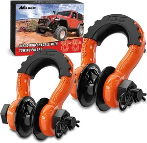 Nilight 3/4" D Ring Shackle with Towing Pulley 2 Pack 4.75 Ton (9500 Lbs) 7/8" Pin Heavy Duty Off Road Recovery Shackle with Isolators Washer Kit for Jeep Truck Tractor Vehicle ATV UTV