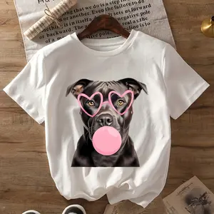 Women's Pitbull Dog Graphic T-Shirt - Short Sleeve Crew Neck Casual Summer Top with Pitbull Print, Edgy Streetwear Style for Pitbull Lovers, Machine Washable Pitbull Apparel for Casual Attire & - Black Pitbull Shirt White CLL T-shirts-1033