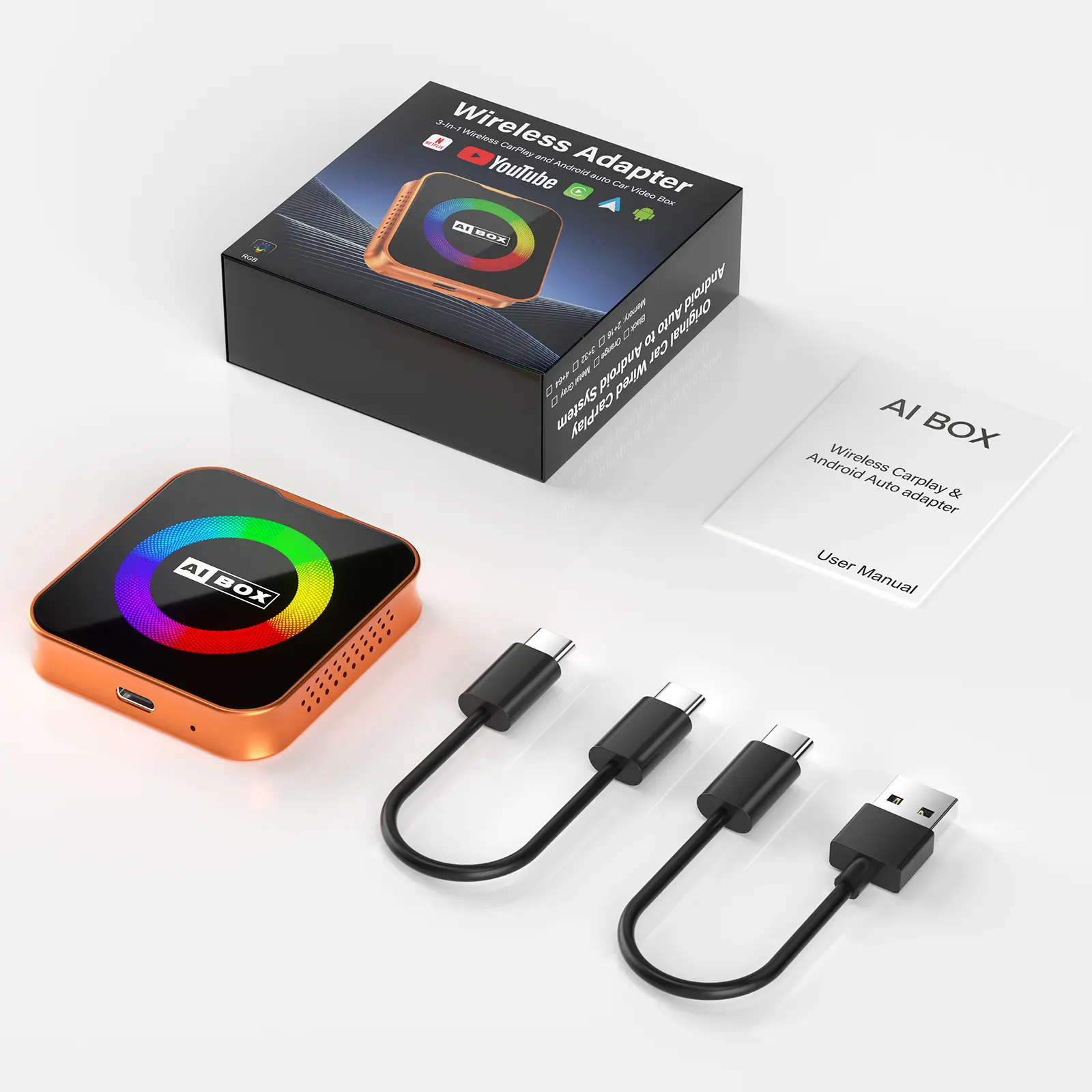Wireless CarPlay AI Box Adapter for Factory Wired CarPlay Vehicles, Android 12 Car Box with Wireless Android Auto, Built-in Netflix, YouTube, TikTok