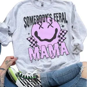 Somebody’s Feral Mama - Ash Grey - Sublimation-  - Unisex Jersey Sweatshirt Casual Basic