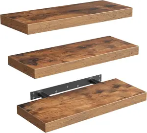 Floating Shelves for Wall, 16" Bathroom Shelf Rustic Wood with Metal Brackets, Floating Shelf for Bathroom, Living Room, Bedroom and Kitchen, Farmhouse Decor Set of 3, Rustic Brown