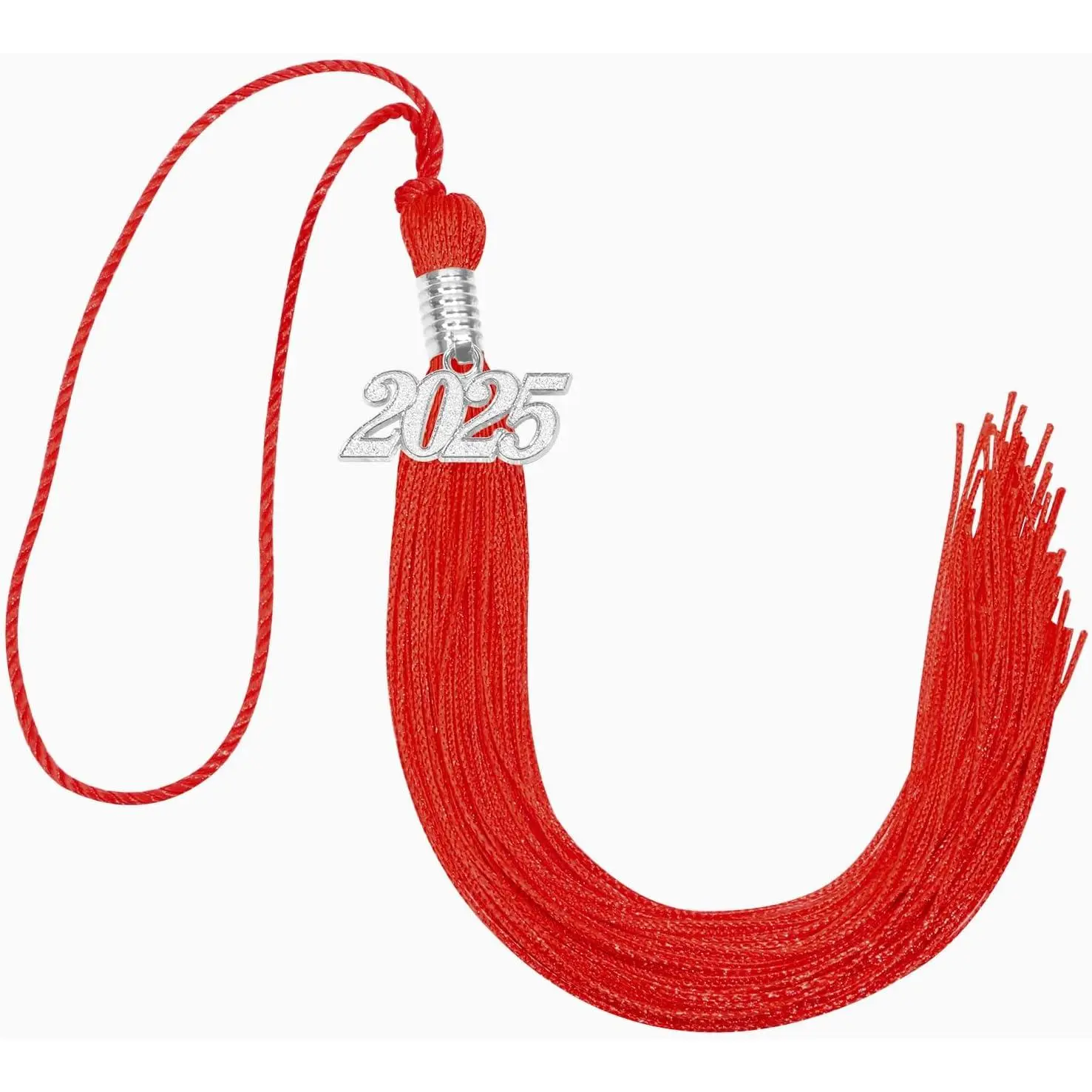 2025 Graduation Tassel Soft Silky Graduation Cap Tassel Academic Decoration Tassel with Silver 2025 Year Charm for Graduate Cap Hat Party Ceremony Souvenir Gifts (Red)