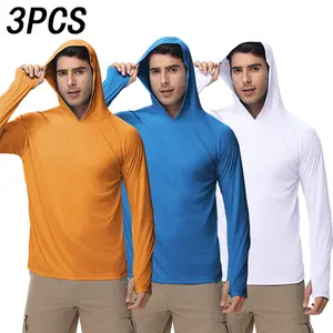 Men’s 3-Pack Summer Solid Color Sun Protection Jackets, Hooded Design, Breathable and Comfortable, Suitable for Outdoor Hiking, Travel, Mountaineering, and Fishing, Polyester Fiber#SummerVibes