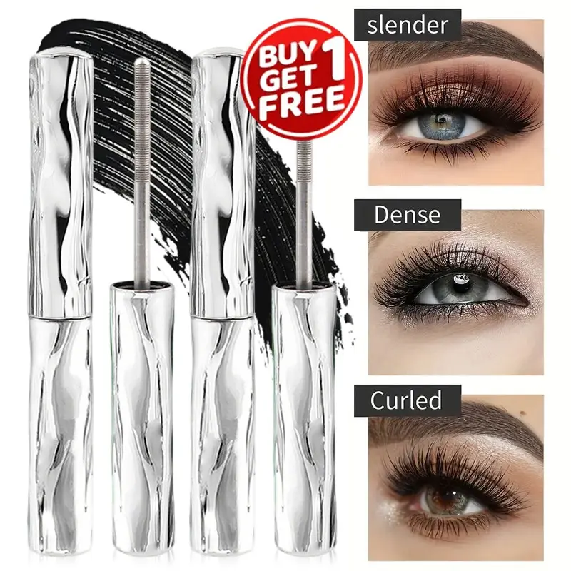 Buy One Get One Waterproof Quick-Dry Curling Volumizing Mascara, Upgrade 3D Metal Rod Wand Mascara, Long-Lasting Longwear, Smudge-Proof, All Day Wear