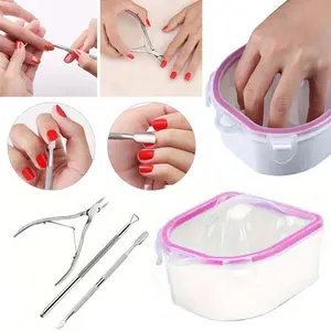 Precision Stainless Steel Cuticle Set, 2 Layer Nail Art Soaking Bowl, Essential Manicure Tool Kit, 4 Piece Set