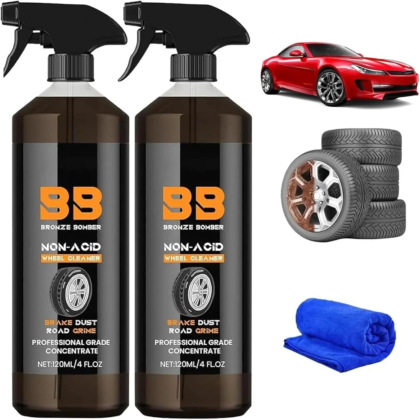 Brake Bomber Wheel Cleaner, Tire Cleaner,- Safe on Chrome and All Wheel Finishes - Brake Dust, Dirt, Browning, Grease, and Grime Remover