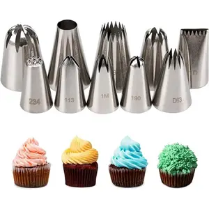 Cake Decorating Icing Piping Tip Set, 10 X-large Decorating Tips Stainless Steel Plus 50 Disposable Pastry Bags charm