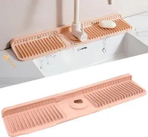 Silicone Sink Faucet Mat 24 Inch, Kitchen Sink Splash Guard, Sloped Water Drain Pad, Anti-Leak Counter Protector, Quick Dry Sink Tray, Drip Catcher for Kitchen and Bathroom