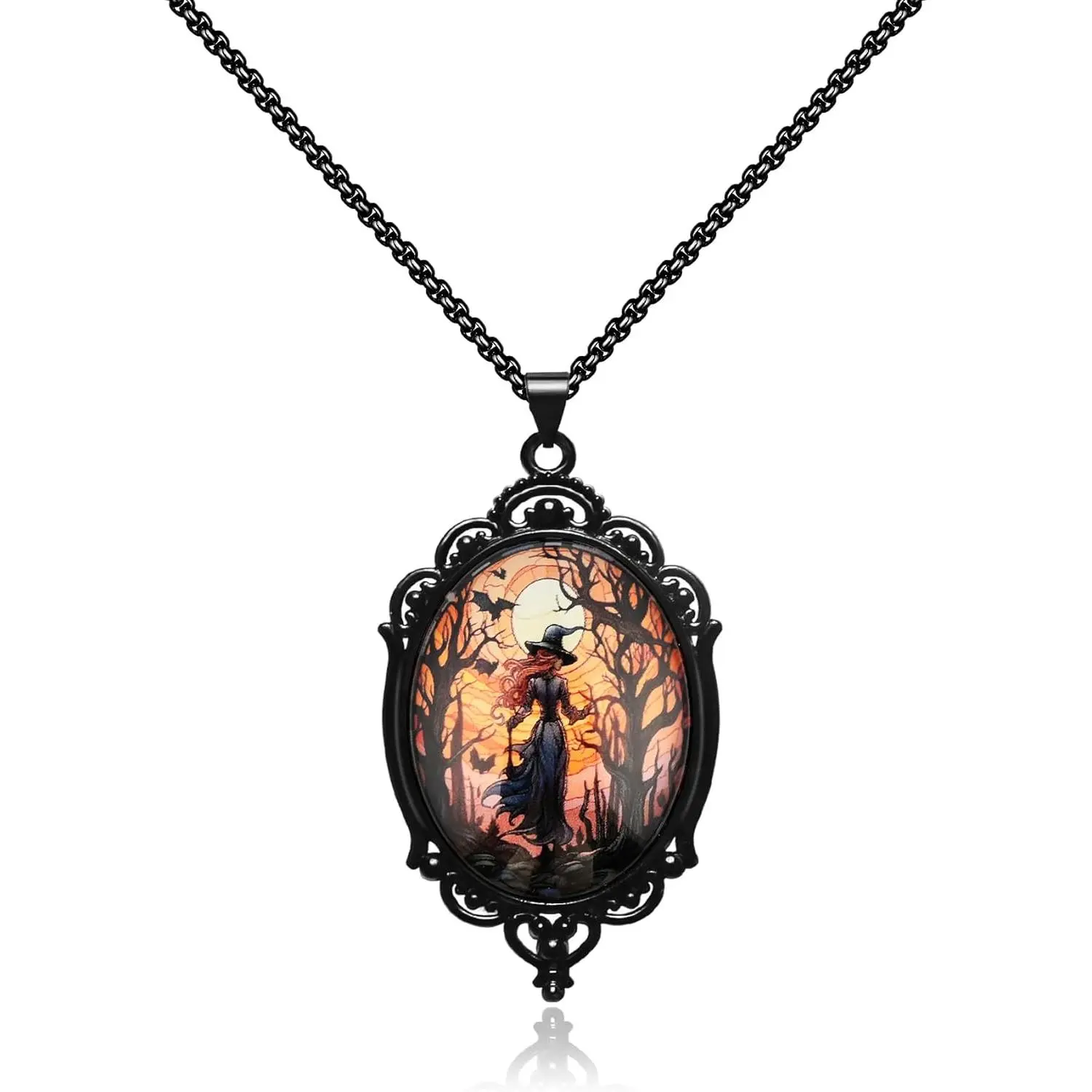 Women's Gothic Witchy Pu Leather Locket Necklace - Witch Raven, Bat Pendant, Rose Vampire Designs - Goth Cosplays, Halloween, Easter Costume Jewelry Gifts, Bats, 2 Different Styles Of Chains, Birthday, Adds A Touch Of Brilliant Color, Christmas, Brings Fe