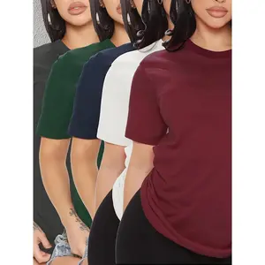 5-Pack Women’s Cotton T-Shirts – Casual crew neck, solid color, short sleeve, regular fit, woven pullover tops – versatile all-season basic womenswear