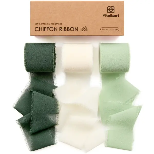 Vitalizart 3-Roll 1.5in x 21yd Chiffon Fringe Ribbon Set with Frayed Finishes, for Wedding Bouquet, Gift Wrapping & DIY Decor, dealsforyou Restock, Elegant