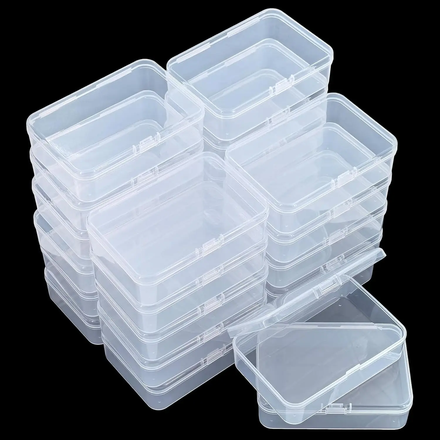 24 count Rectangular Empty Mini Clear Plastic Organizer Storage Box Containers with Hinged Lids (Transparent, 4.9 x 3.3 x 1.4 inch)