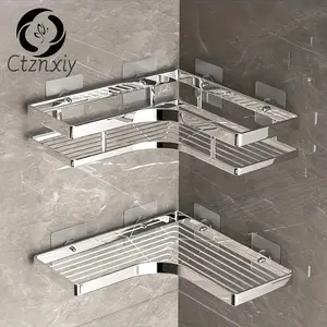 Ctznxiy Stainless Steel Corner Shower Caddy - Punch-Free, Thickened Flat Bar Triangle Shelf for Bathroom & Kitchen Organization