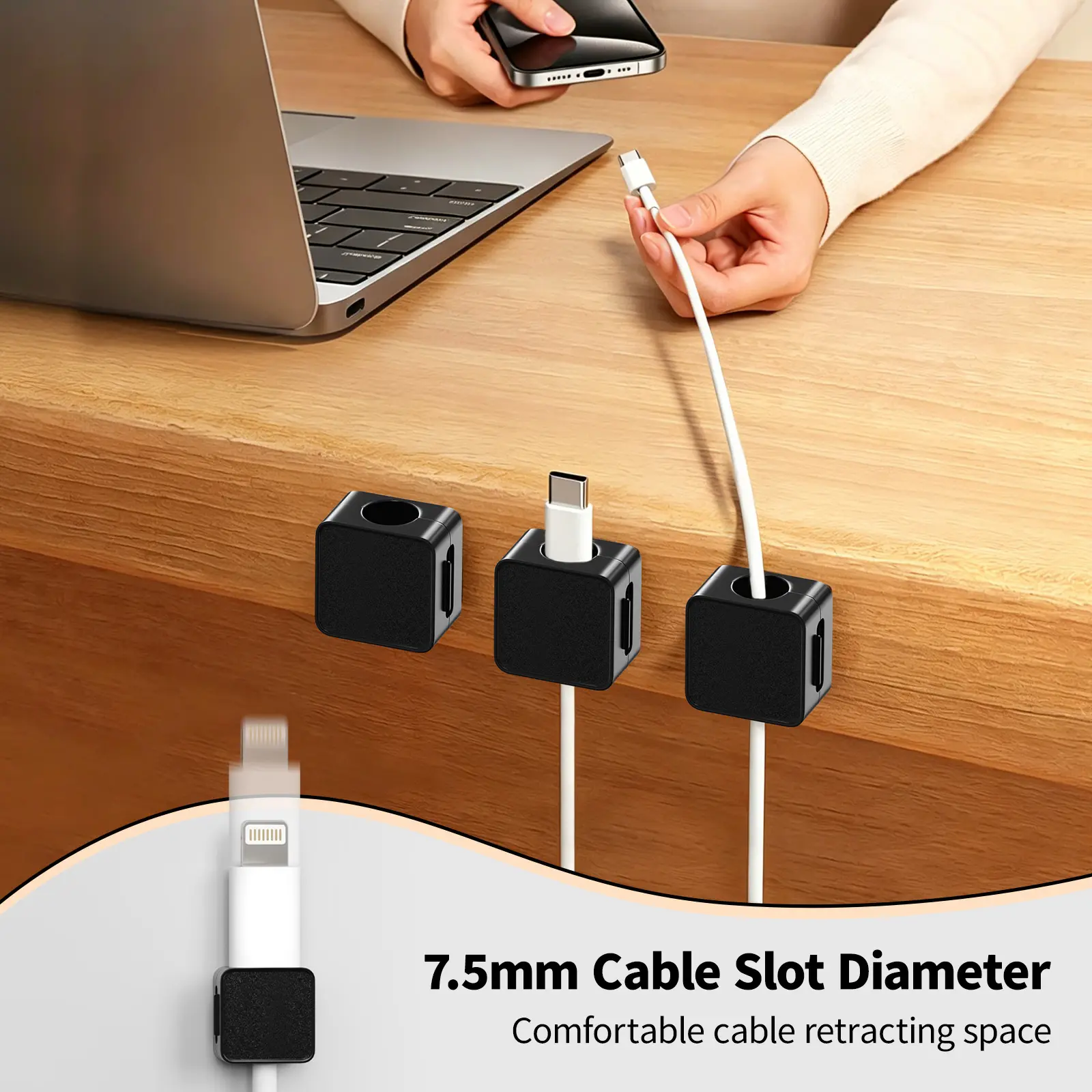 DGAPHRO Cord Organizer for Desk, 9-Pack Magnetic Cable Clips with Acrylic Adhesive, Reusable Office Accessories for Home & Car, Black, Desk Organizers