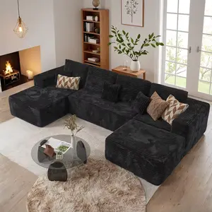 [3 Packages Shipped] U-shaped Modular Sectional Sofa, Compressed Corduroy Fabric, Modern Style Living Room Sofa Bed, Space-Saving Recliner Design - Convertible Corduroy Sectional Sofa，midnight madness sectional