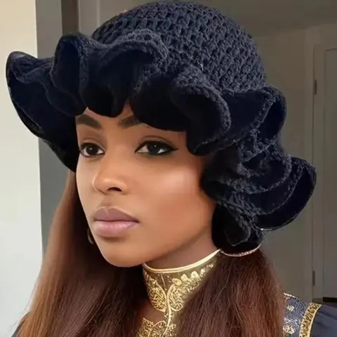 Women's Solid Color Ruffle Design Bucket Hat, Casual Wide Brim Hat for Fall & Winter, Fashion Accessories for Women, High Quality Hat, Casual Headwear