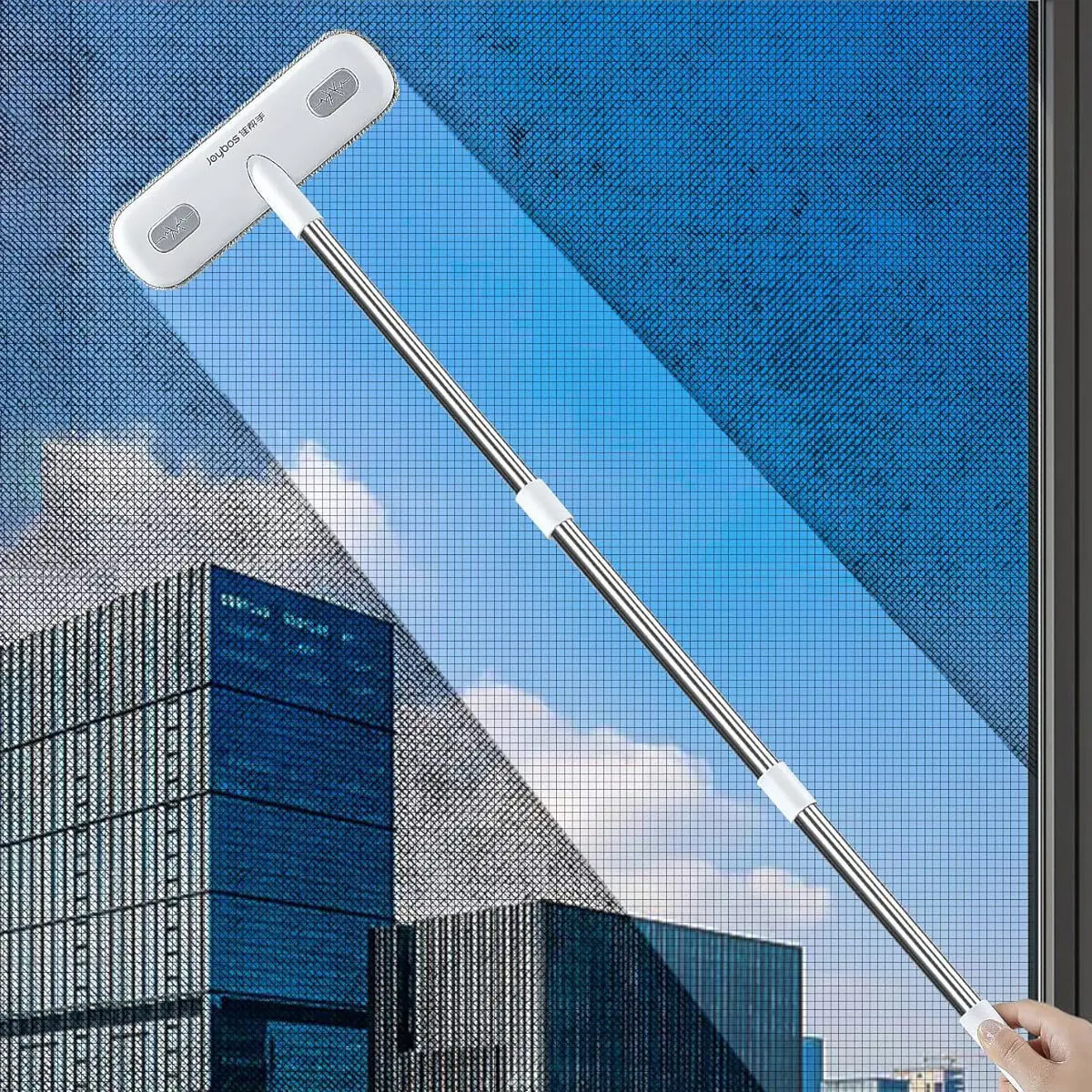 Joybos 2-in-1 Durable Window Screen Cleaner Brush - Multifunctional Mesh Cleaner & Mini Mop with Smart Spinning Design, Double Sides Clean, Multi-Surface Indoor/Outdoor Portable White & Grey Home Care Tool for Patio Screens, Save Money