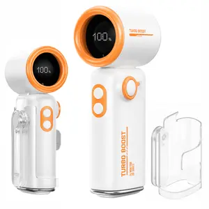 Portable Handheld Turbo Fan, 23000RPM Brushless Motor, 1-100 Stepless Speed, Detachable Clear Shell with Carabiner Clip, USB-C Rechargeable, Outdoor Travel Camping Essentials