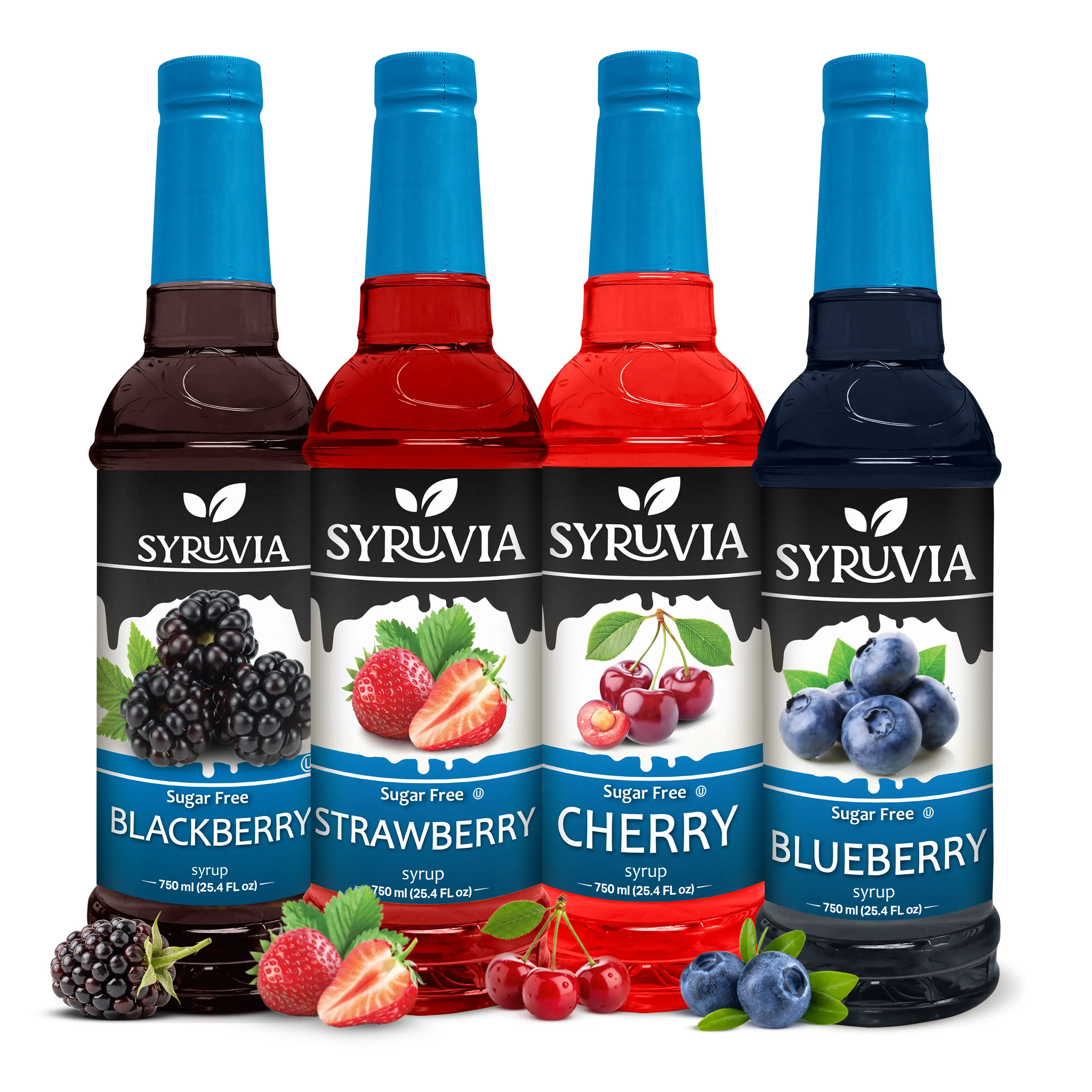Syruvia Sugar Free Syrup, Fruit Flavors Variety Pack – Blackberry, Strawberry, Cherry & Blueberry – Gluten-Free, Kosher, 25.4 fl oz Bottles – Perfect Fruit Flavor Set for Cocktails & Mocktails (Pack of 4)