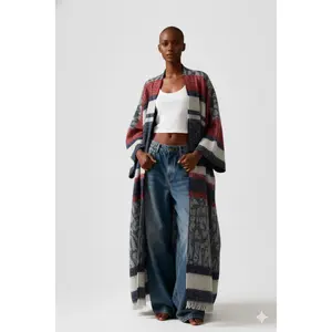 Bohemian Textured Striped Long Kimono Cardigan