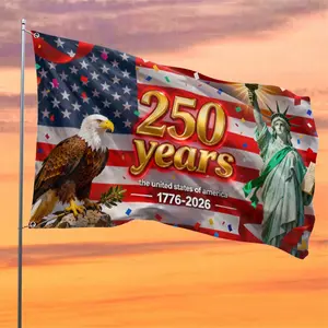 Double-sided American Flag 250th Anniversary 1776-2026 |   Double Sided Patriotic Banner with Eagle & Stars Stripes, Durable Polyester Outdoor Yard Garden Porch Decor, Perfect for 4th of July Independence Day Celebration