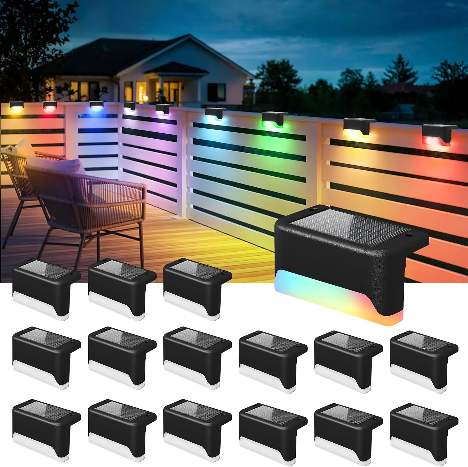 16-Pack RGB Solar Outdoor Lights, Waterproof LED Solar Deck Lights for Fence, Step, Patio Decor (Home Improvement Outdoor Lighting)