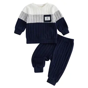 Kids Boys Clothes Patchwork Pullover 2Pcs Pants Set Long Sleeve Sweater Sweat Suit Spring Boys Outfits Size 3M-3Y