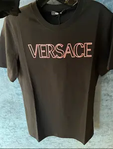 BRAND NEW VERSACE Embroidered Pink Logo T-shirt Black
