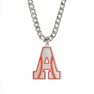Baseball-themed 26-letter stainless steel necklace for everyday wear.