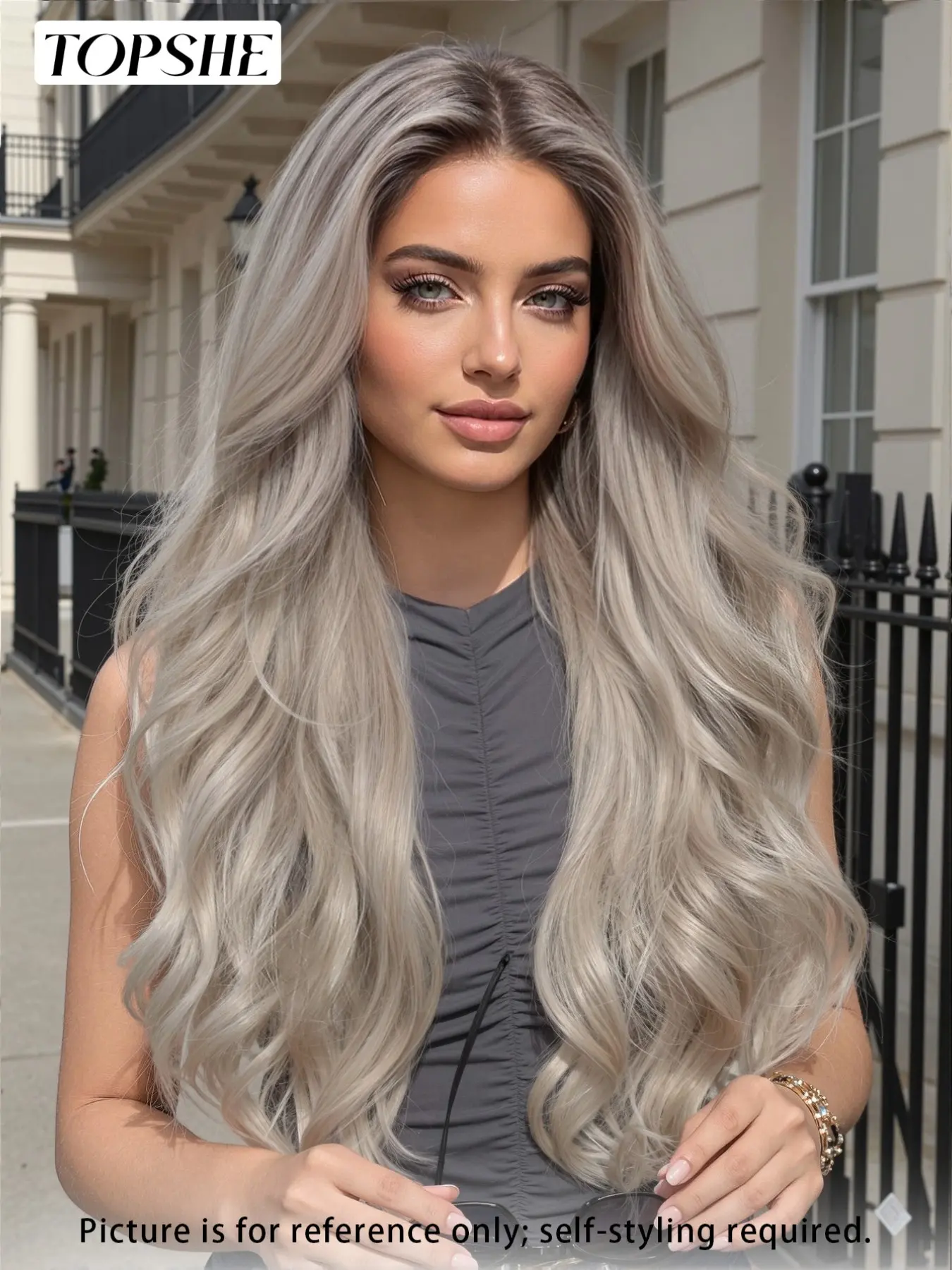 TOPSHE 13x4 Lace Front Wig, Ombre Platinum Blonde Long Water Wavy Synthetic Wig, Natural Realistic Scalp, Silky Heat Resistant Wig for Women Daily Party, Natural Looking Wigs