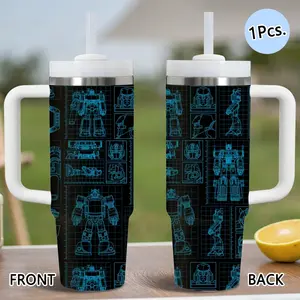 PIKPAKA Movie Transformers 40oz Stainless Steel Tumbler with Handle & Straw, Insulated Travel Drinkware, Stainless Steel Flask, Thermal Flask, Keeps Drinks Cold Up to 12 Hours, Leak-Resistant Cup for Iced Coffee, Water, Office, Gym or Travel