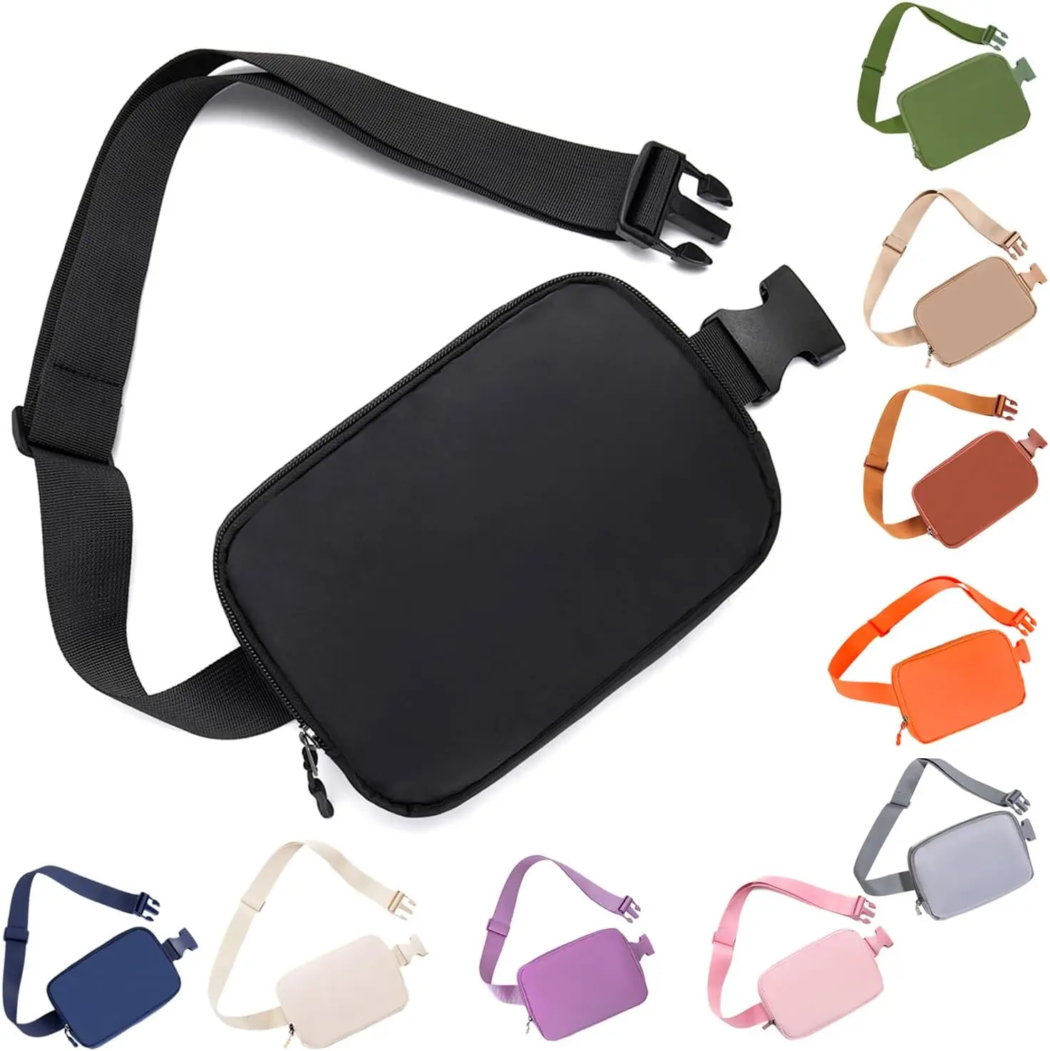 Women's Anti-Theft Waterproof Zipper Fanny Pack, Adjustable Strap Waist Pack, Slouchy Everywhere Belt Bag (Black)