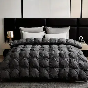 King Size Goose Feather Down Comforter - Luxury Egyptian Cotton Duvet Insert with 8 Corner Tabs, Ultra-Soft, Lightweight & Fluffy All-Season Quilt, Box-Stitched Medium Warmth Bedding, Machine Washable (106"x90", White/Grey)