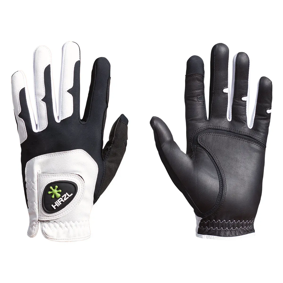 HIRZL Grippp Fit Leather Grip Golf Glove - Left-Handed Adult Male, Microfleece Pad, Flexible, Soft, Stretchable, Quick-Dry, Moisture-Wicking, No-Slippage Anti-Slip Surface, White/Black, One-Size-Fits-All, Grip Golf Gloves