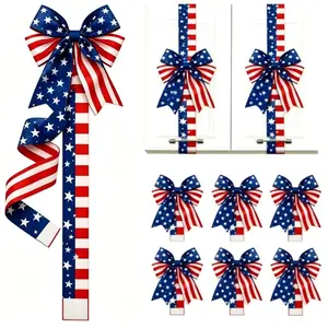 4th of July Memorial Day Patriotic Red White Blue Star Ribbon Wrap, 79x2.4 Inch Cabinet Bow & American Flag Style Door Wreath, Kitchen Decor, Summer Party & Hosting Supplies