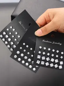 Fashion Rhinestone Decorated Stud Earrings (36 Pairs), Zircon Stud Earrings, Casual Simple Geometric Heart Shaped Stud Earrings, Trendy All-match & Exquisite JewelryGift