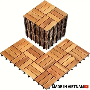 10pcs Deck Tiles - 11.8"x11.8" Interlocking Natural Solid Acacia Wood for Outdoor & Indoor, Patio Garden, Balcony, Poolside - Natural Color