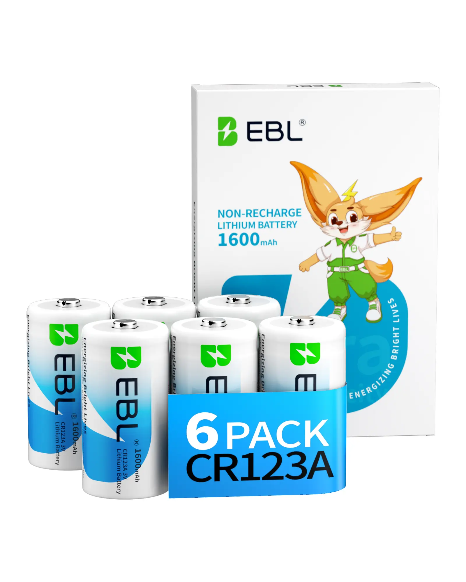 EBL CR123A 3V Lithium Batteries 6 Pack | 1600mAh High-Capacity Non-Rechargeable 123A Battery for Flashlights & Security Systems