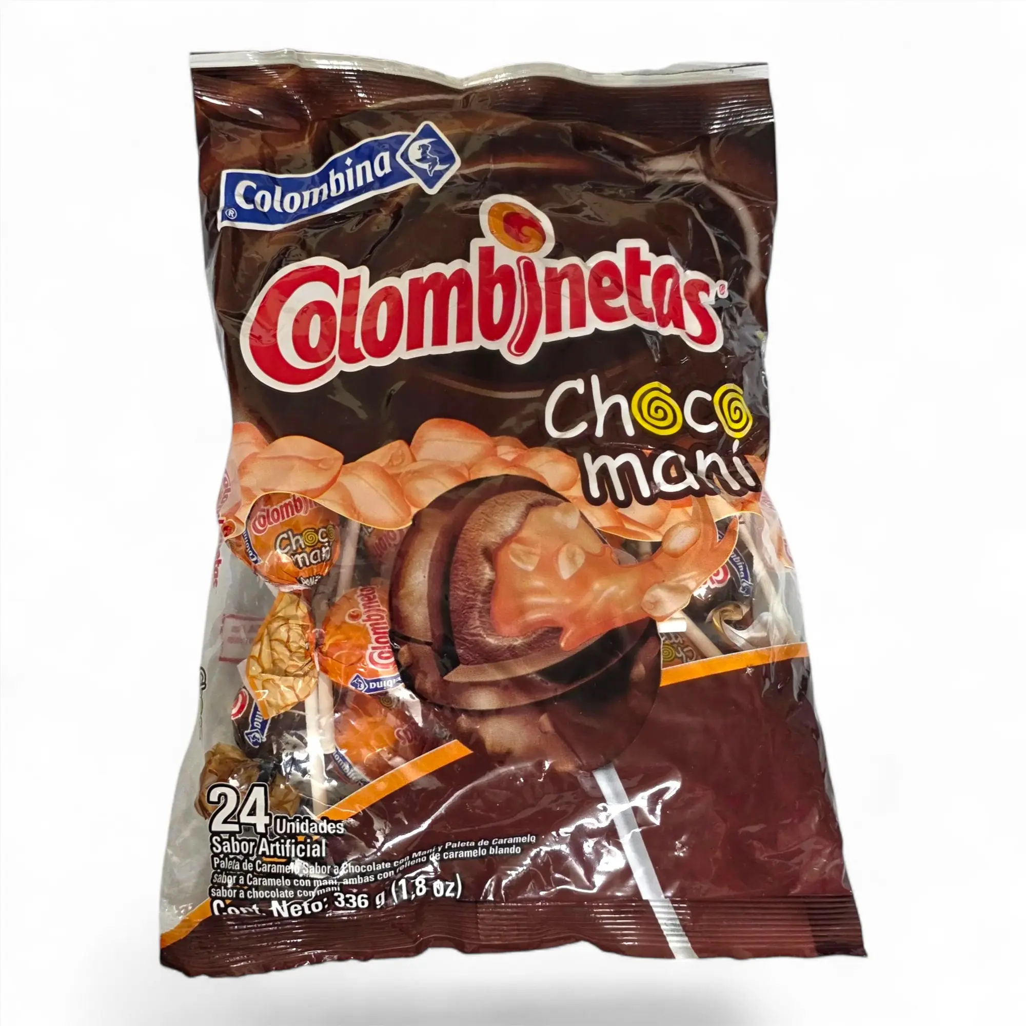 Colombina Bon bon bum Choco Mani 336g 24Unit Bubble gum Pops - Elegant Packaging for Parties and Gatherings - Snack