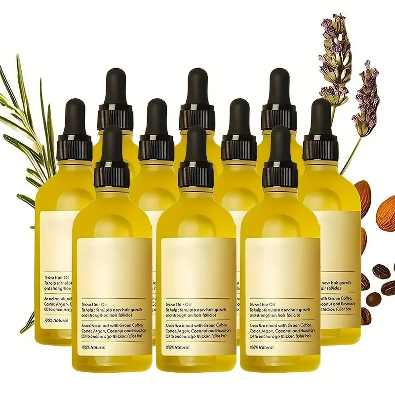 Unisex Adults' 10-Pack Plant-Based Veganic Rosemary Hair Growth Oil (60ml Each) - Olive & Castor Oil Infused, Alcohol-Free, Ammonia-Free, Anti-Hair Loss Strengthening Root Enhancer for Dry Damaged Thin Wavy Locks (Ideal for 1-2x Daily Use)
