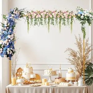 Over The Table Rod Stand with Clamps Table Balloon Arch Stand for Wedding Anniversary, 34" to 98.43" Length, 30.25" to 47.25"(Color:Gold)